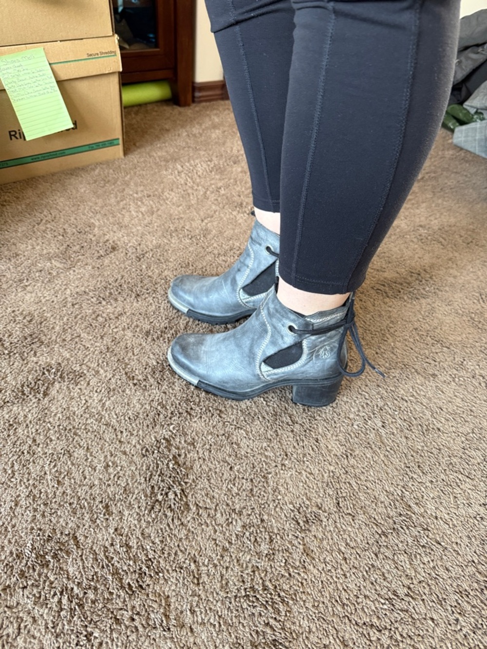 Fly London Women's Distressed Gray Leather Chelsea Booties - Picture 2 of 5